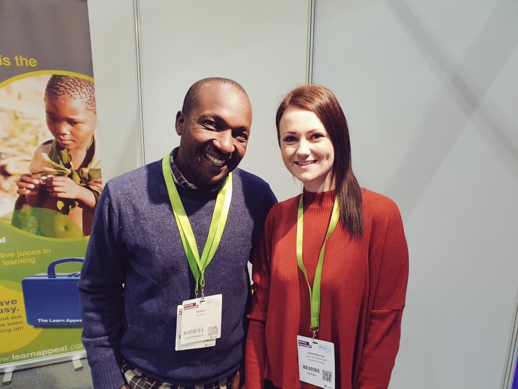 Eric from LearnAppeal and Rachel from Spokes Education at the Learning Technologies Conference, 2019.